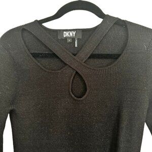 DKNY Ribbed Sparkle Knit Cut Out Long Sleeve Sweater Top Size Medium